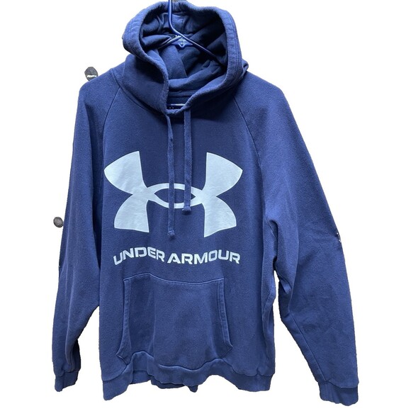 UNDER ARMOUR UA Rival cotton fleece navy blue pullover hoodie Men's Sz Loose 2XL - Picture 1 of 5